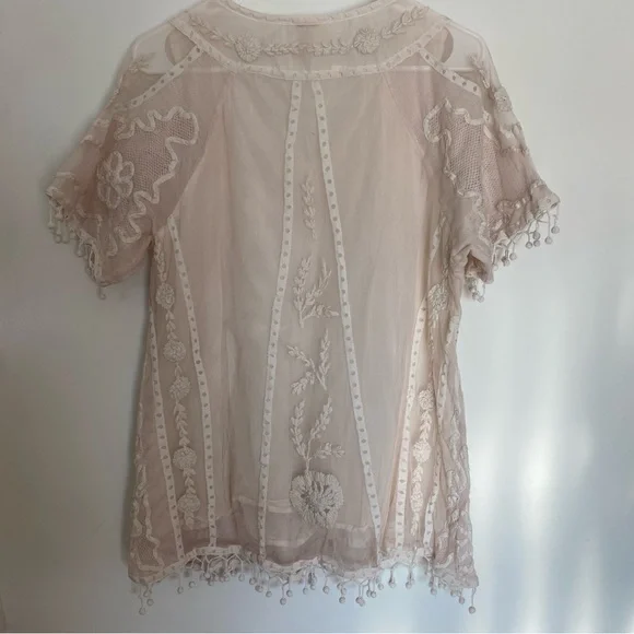 Sundance Cream Floral Embroidered Blouse Lined Tassle - Picture 7 of 12